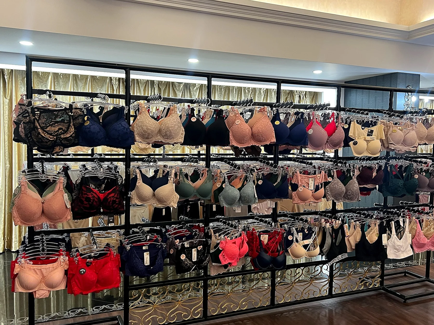 Bra and underwear sample wall in the showroom